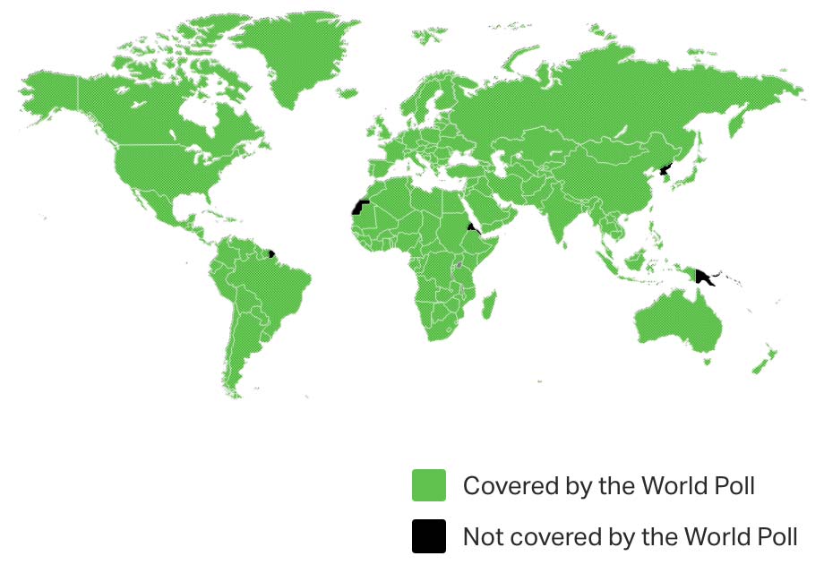 Image of our global reach with 99% of the world map covered by our nationally representative samples.